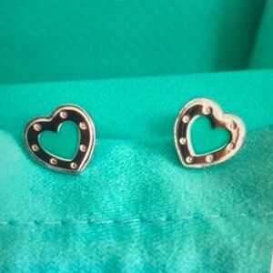 Heart-Shaped Silver and Black Earrings